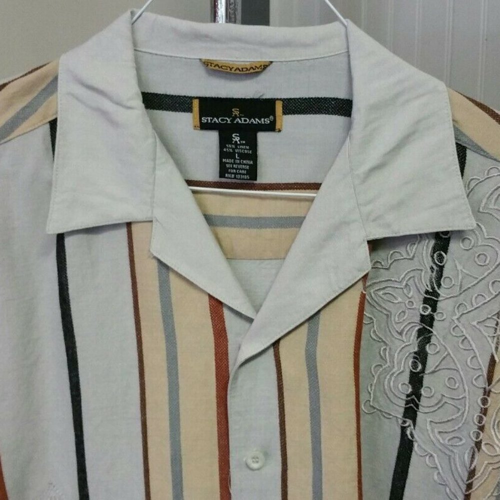 Stacy Adams Button Front Multistripe Short Sleeve